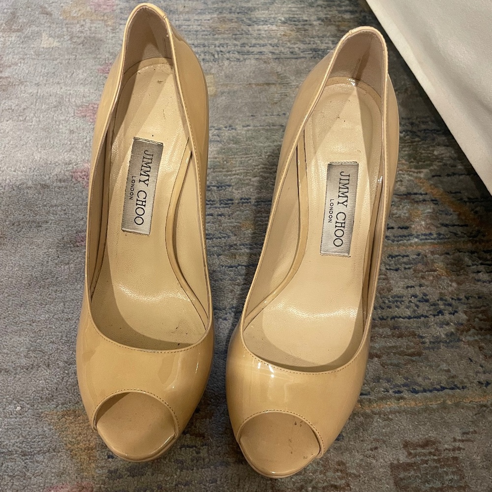 Jimmy Choo Tan Patent Leather Pumps